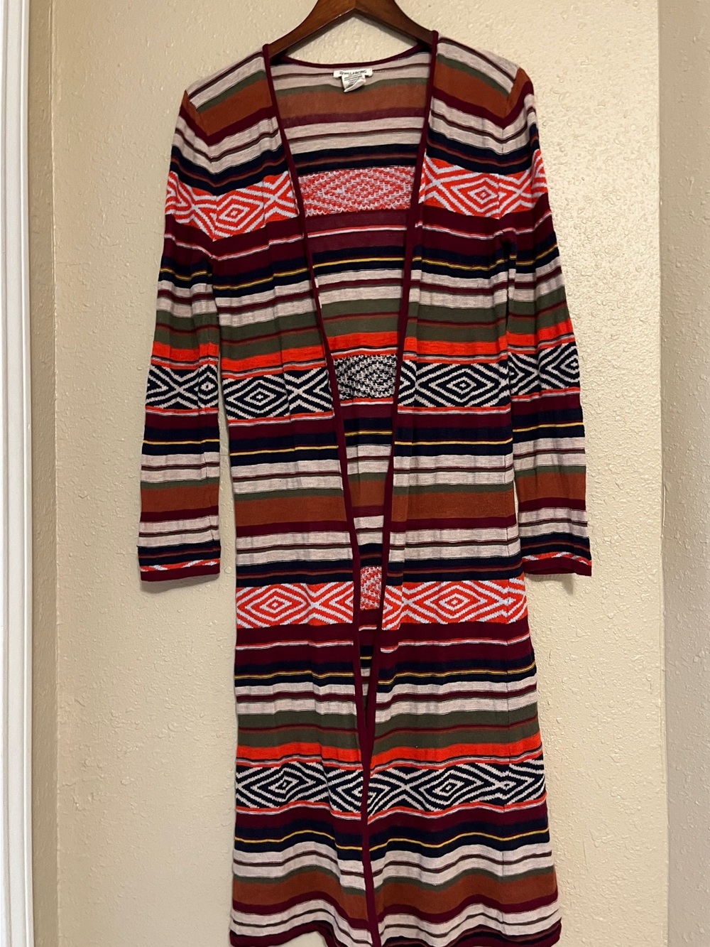 Billabong Southwestern Stripe Open Front Maxi Duster Cardigan Large